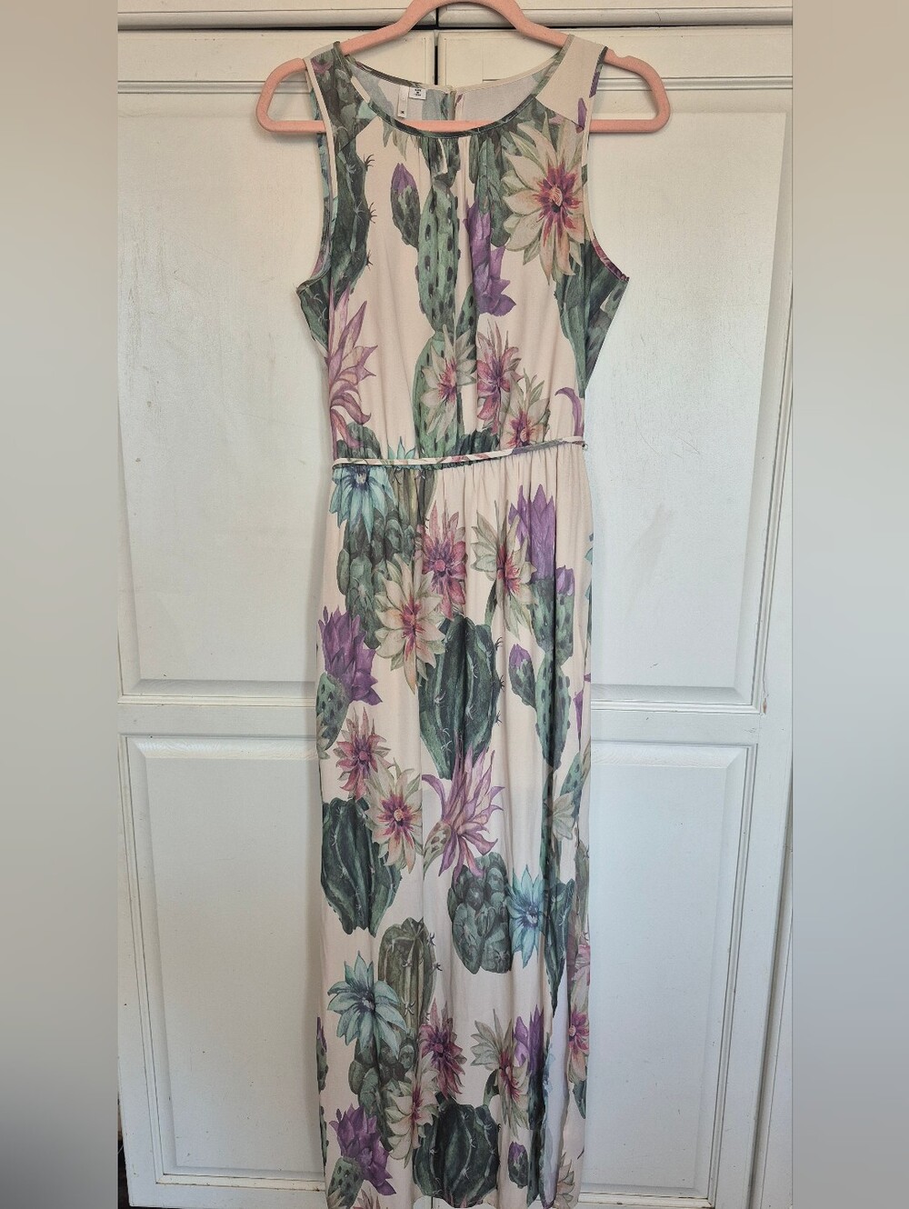 Only Sleeveless Cactus Print Maxi Dress - Cream, Green & Purple